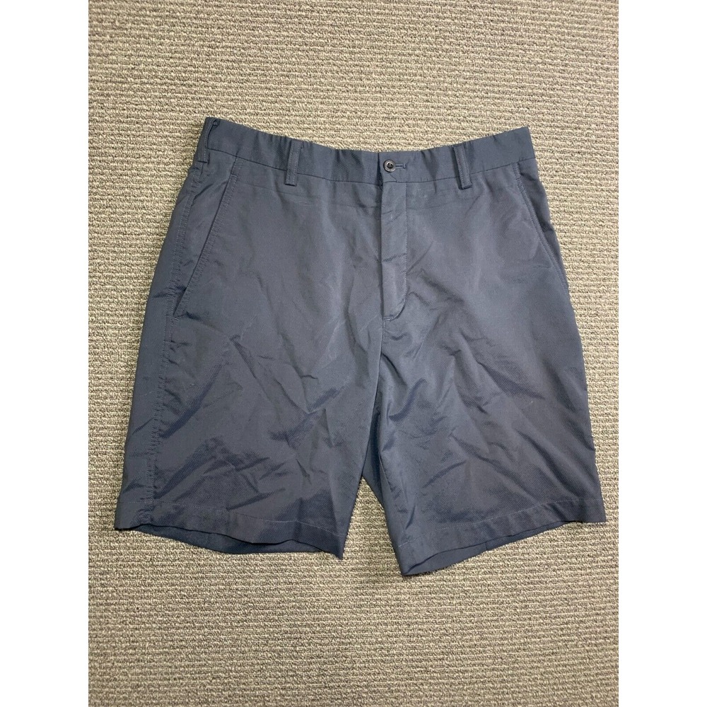 Nike Golf Fit Dry Navy Blue Shorts Pleated Sz 32 x 10 Mid Rise Cotton Poly Blend